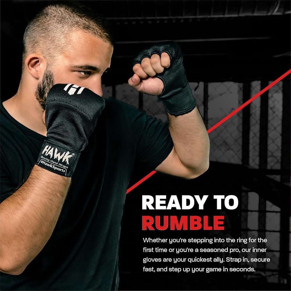 Durable Hawk Boxing Gloves with Protective Gel & Fast Wrap Technology - Black
