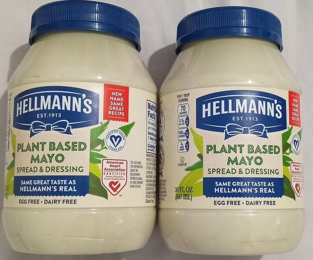 2 Pack Hellman's Vegan Dressing and spread Plant Based 30oz Each