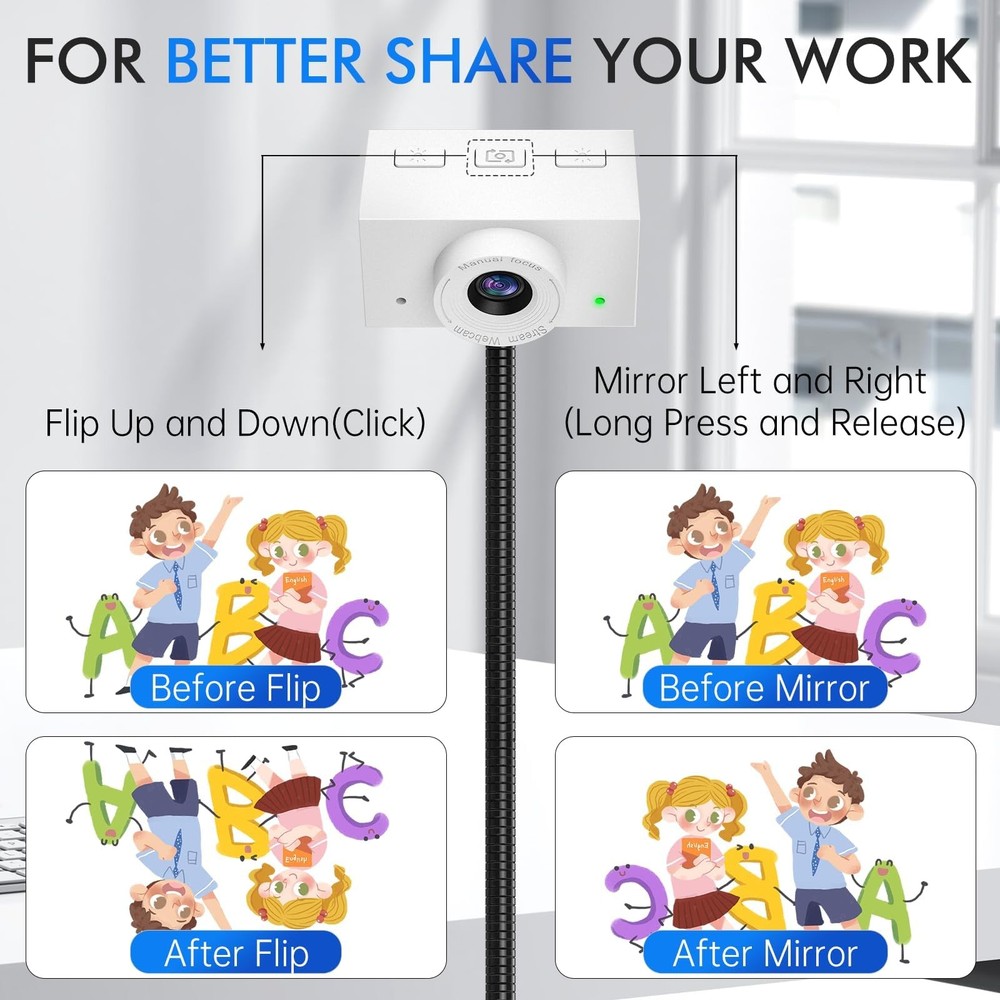 Webcam for PC, Laptop Camera USB Webcam with Adjustable Gooseneck, Flexible