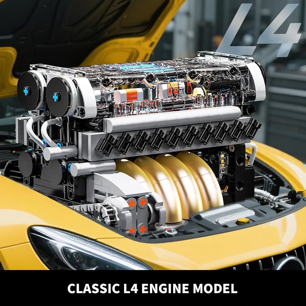 L4 Engine Building Sets for Adults, MOC Inline 4-Cylinder Mini Car Motor Mode...