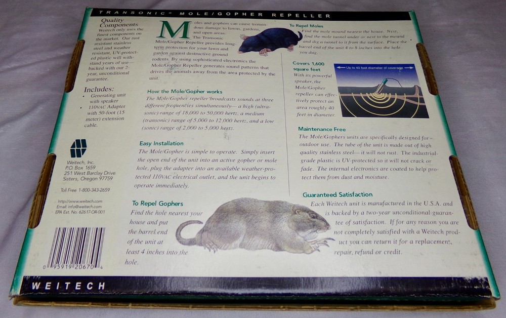 Weitech Transonic Mole/Gopher Repeller. In Ground Electronic. New in Box. NOS