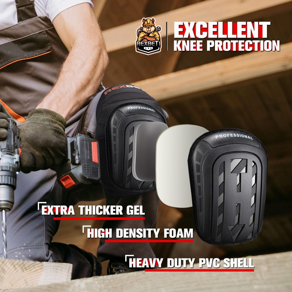 REXBETI Knee Pads for Work, Construction Men, Original, Black