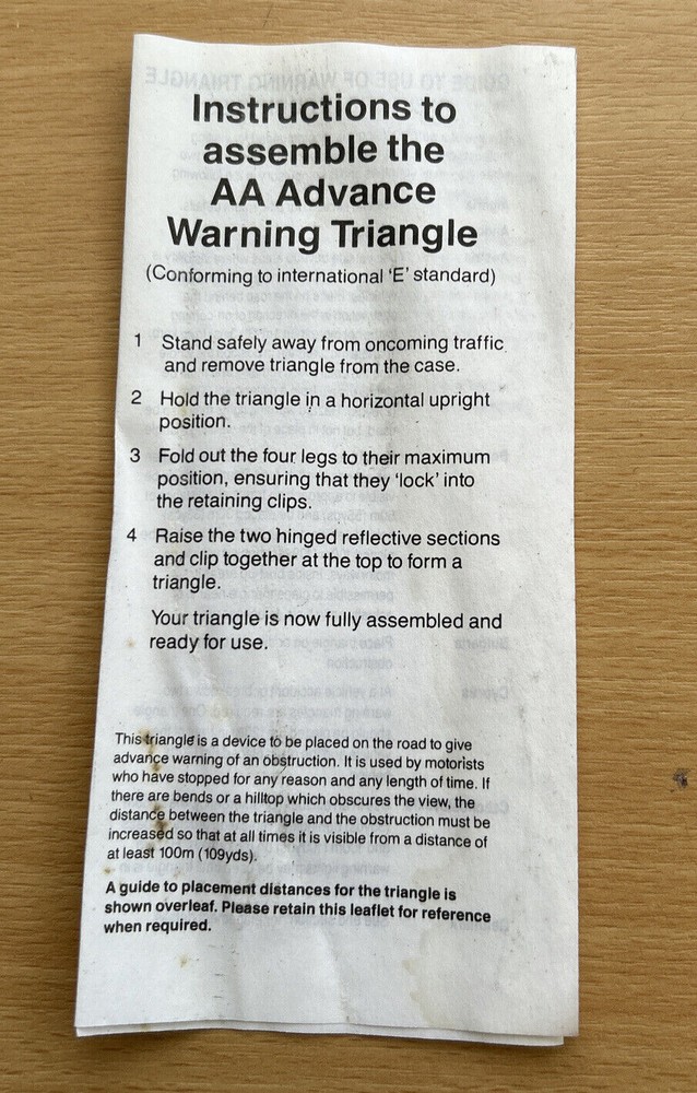 AA Folding Warning Triangle Foldable Safety Car Reflective BOXED