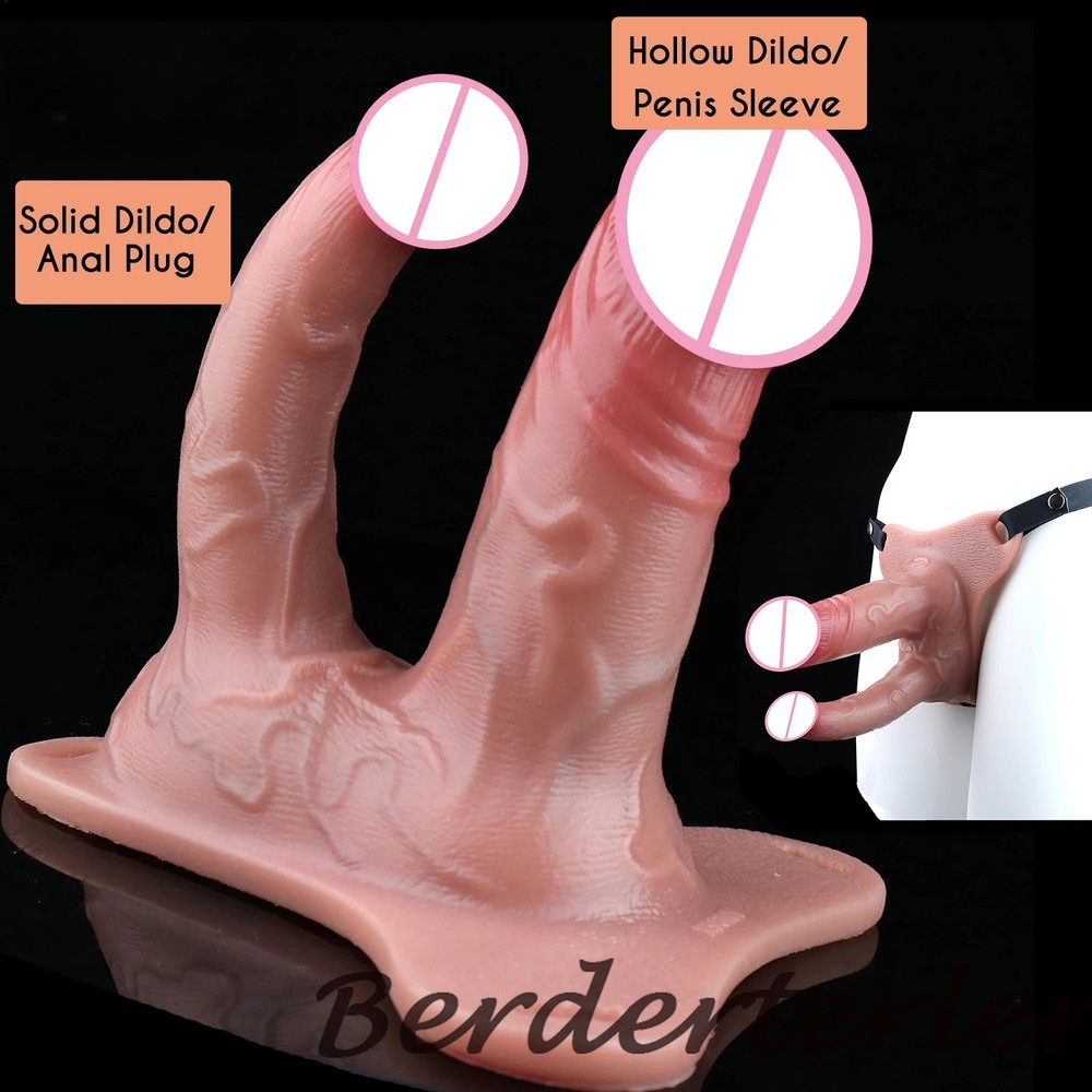 Soft Silicone Solid&Hollow Integrated Double Head Strapon Penis Sleeve for Men
