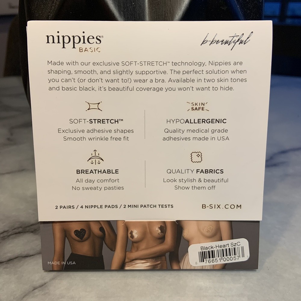 B-Six Nippies Basic Heart Pasties 3-Pack - Women's #BASIC-HEARTS Size C NWT