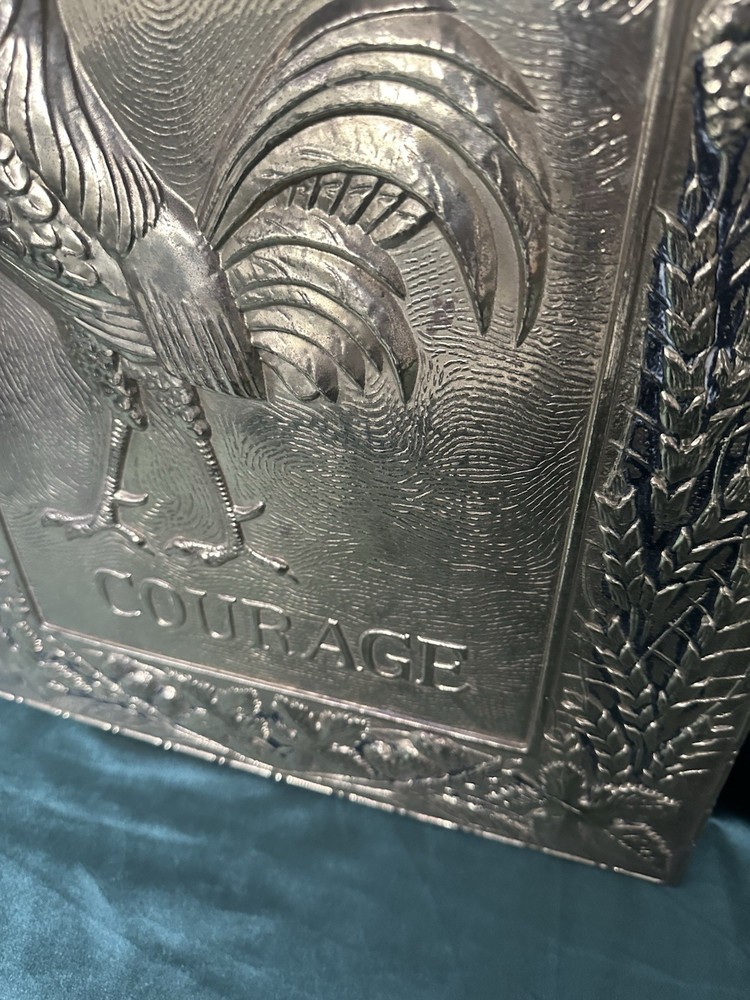 Brass Take Courage Cockerel Vintage Pub Decor Insert Panel Great Condition