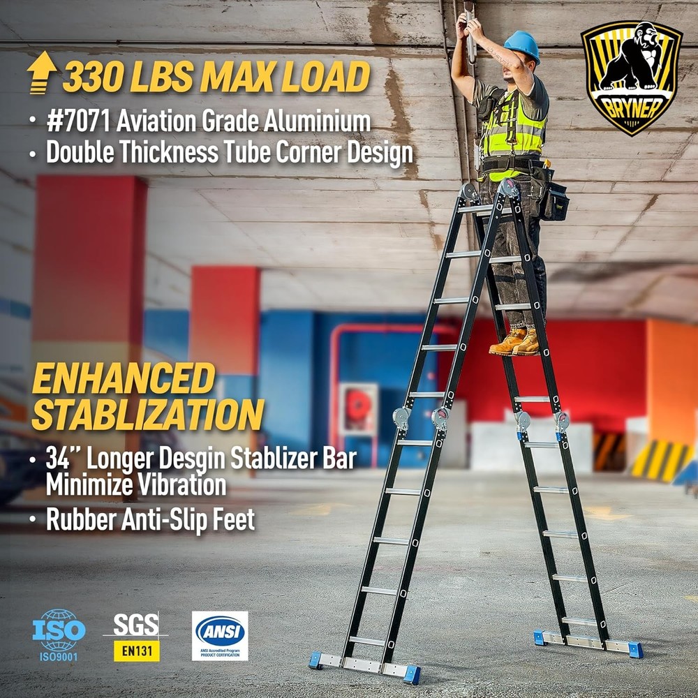 Folding Adjustable Telescoping Step Ladder 330lbs Step Folding Ladder 19.6ft