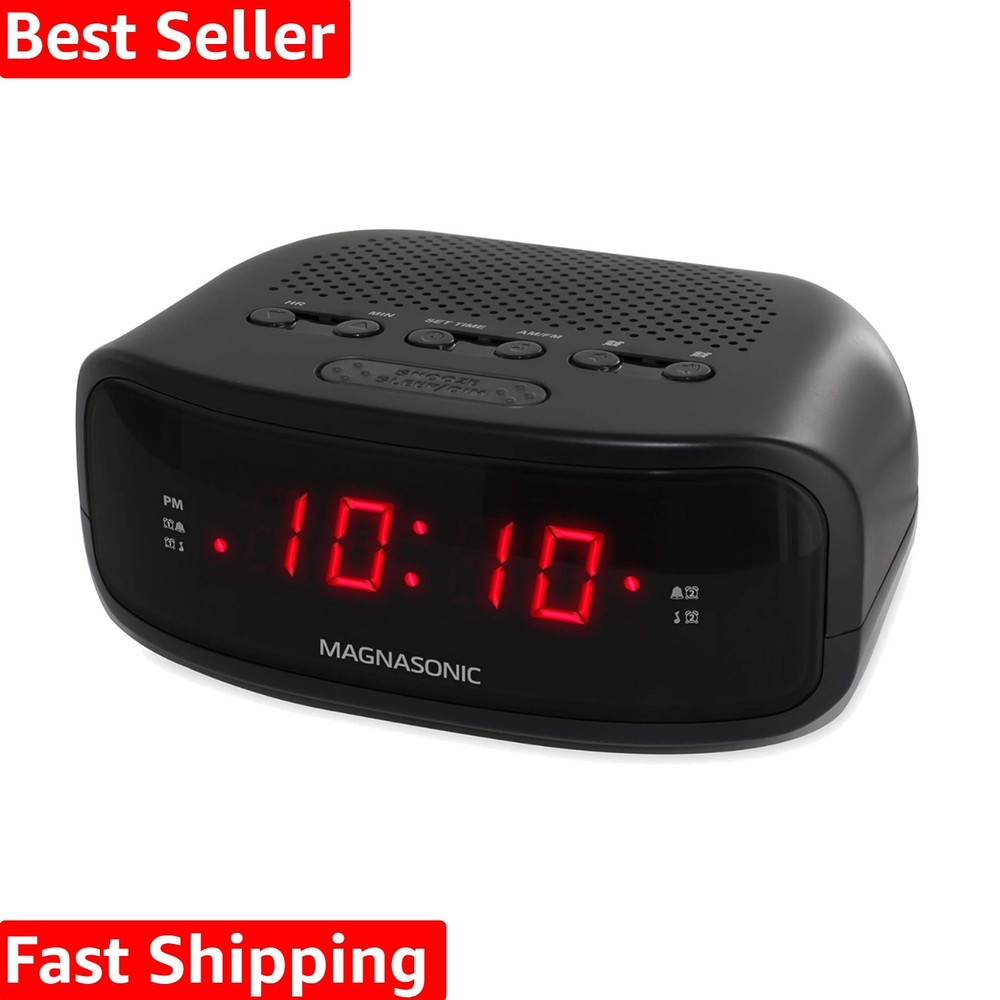Battery-Powered Digital Alarm Clock Radio with Programmable Stations & Snooze