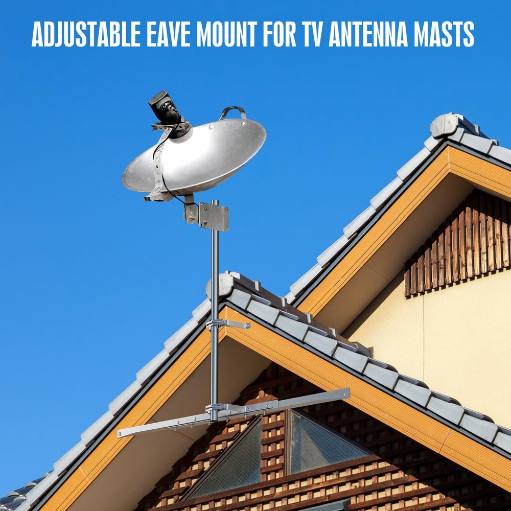 Adjustable Eave Mount for TV Antenna Masts and Lightning Rods