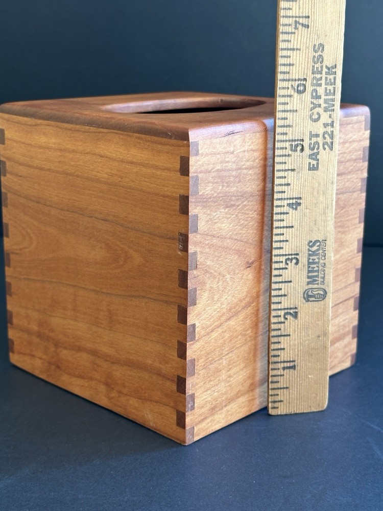 Maple Handmade Dovetail Tissue Box Cover Square Signed Rustic Natural Modern
