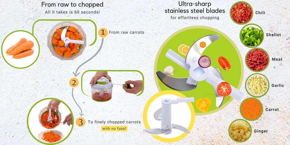Quickpull Manual 4-Cup Hand Chopper Powerful Mincer Blender for Vegetables &