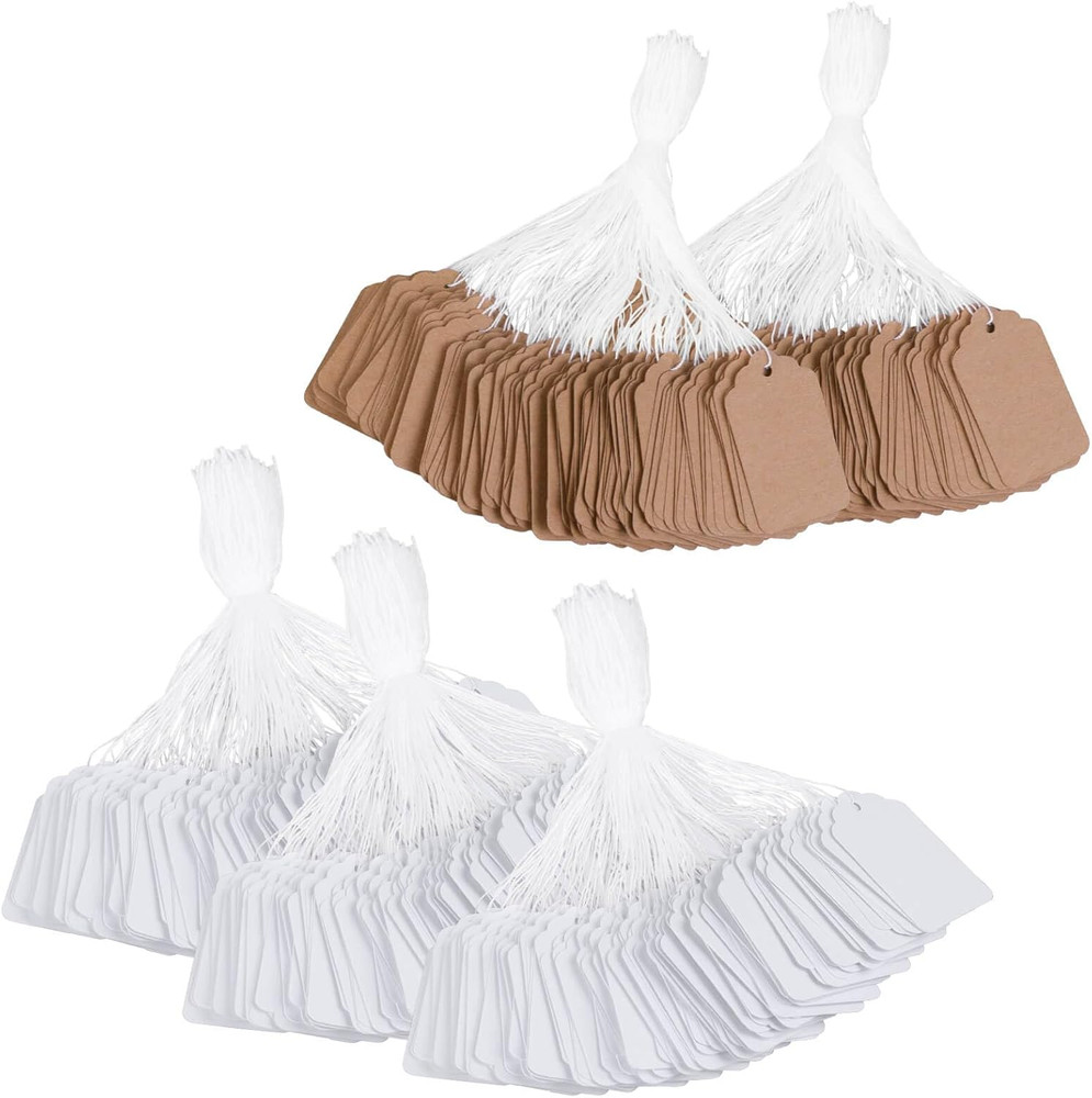 500PCS Price Tags with String, White Strung Marking Tag, Brown Paper String Tags