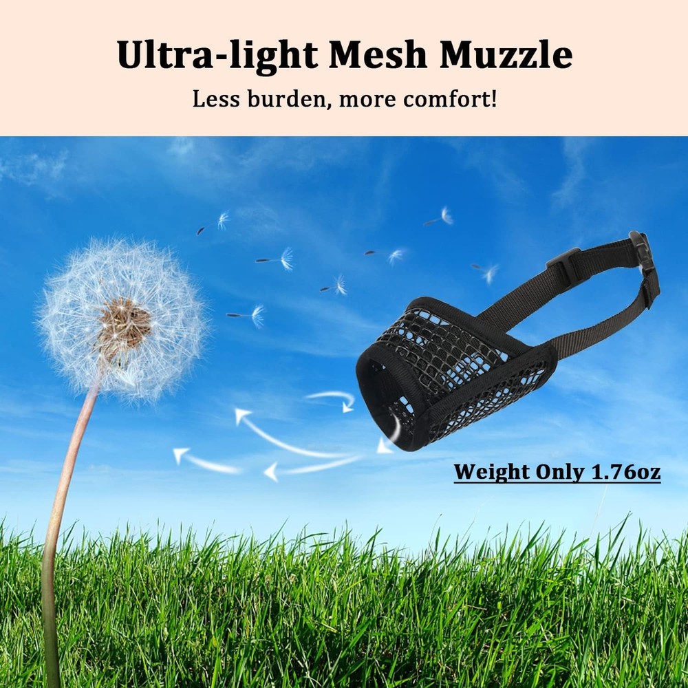 Mayerzon Dog Muzzle, Soft Mesh L-Snout (8¼”-9”), Black