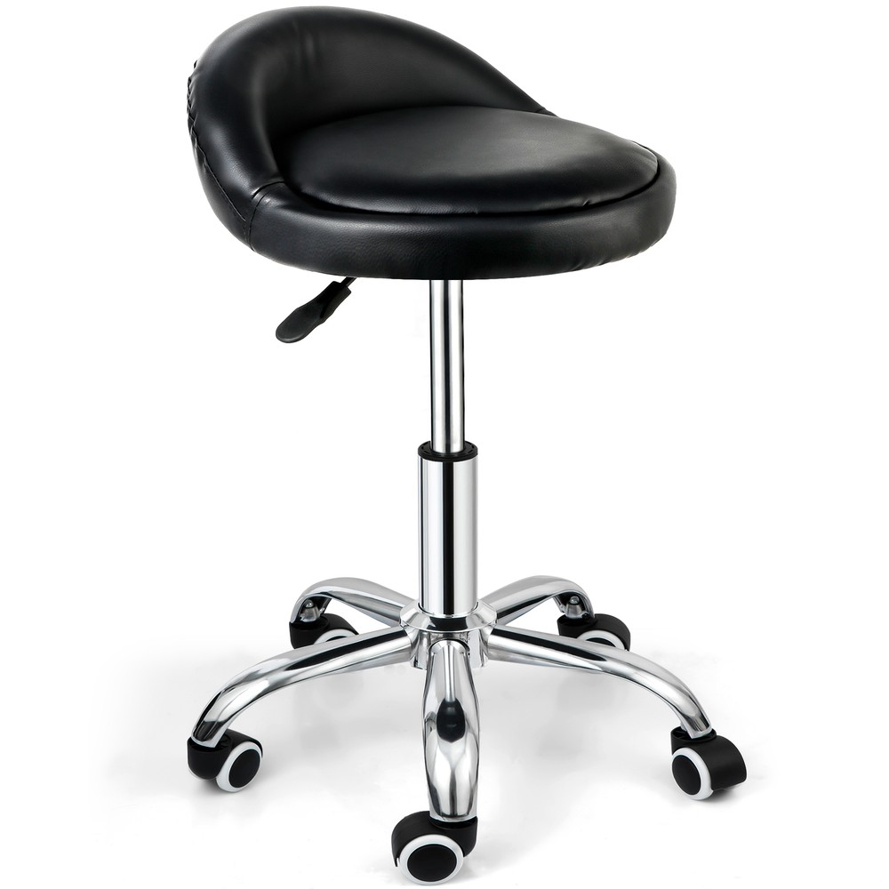 Rolling Stool Adjustable Height Hydraulic Swivel Salon Stool with Backrest Black