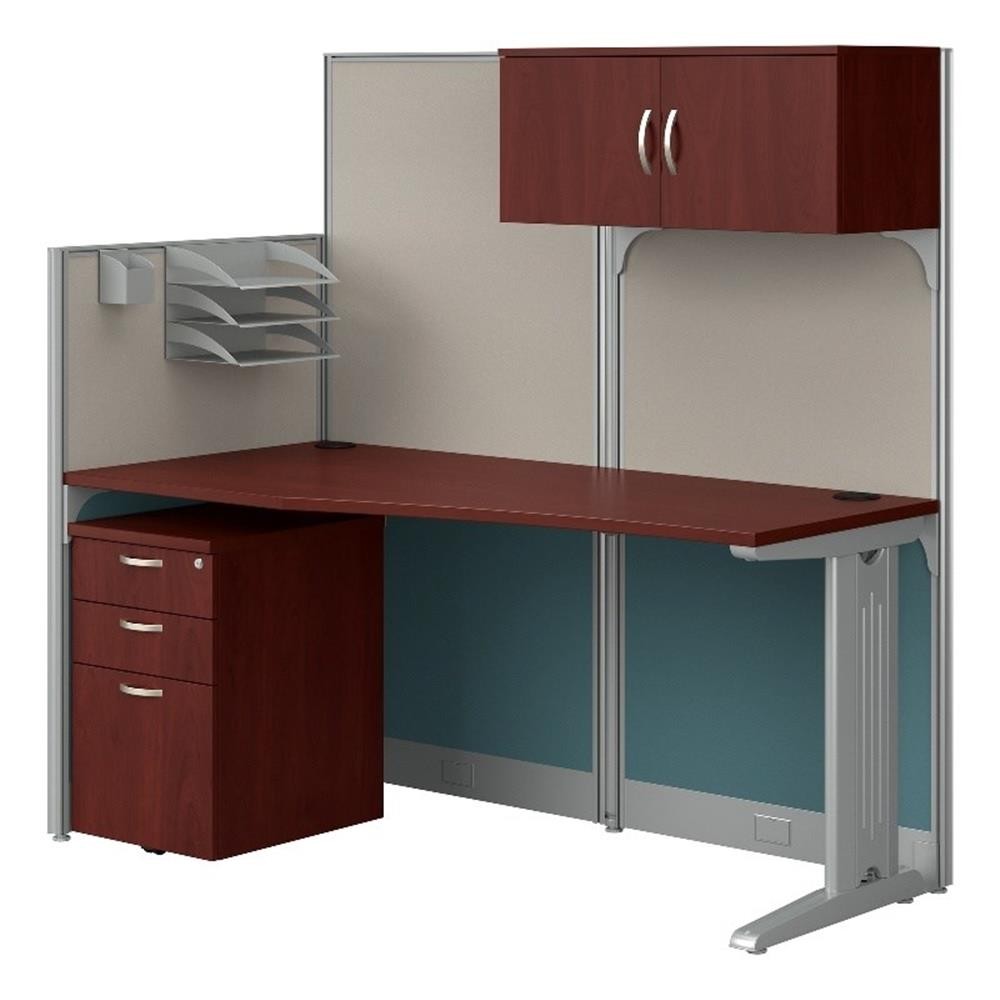 Pemberly Row Cubicle Desk with Storage in Hansen Cherry - Engineered Wood