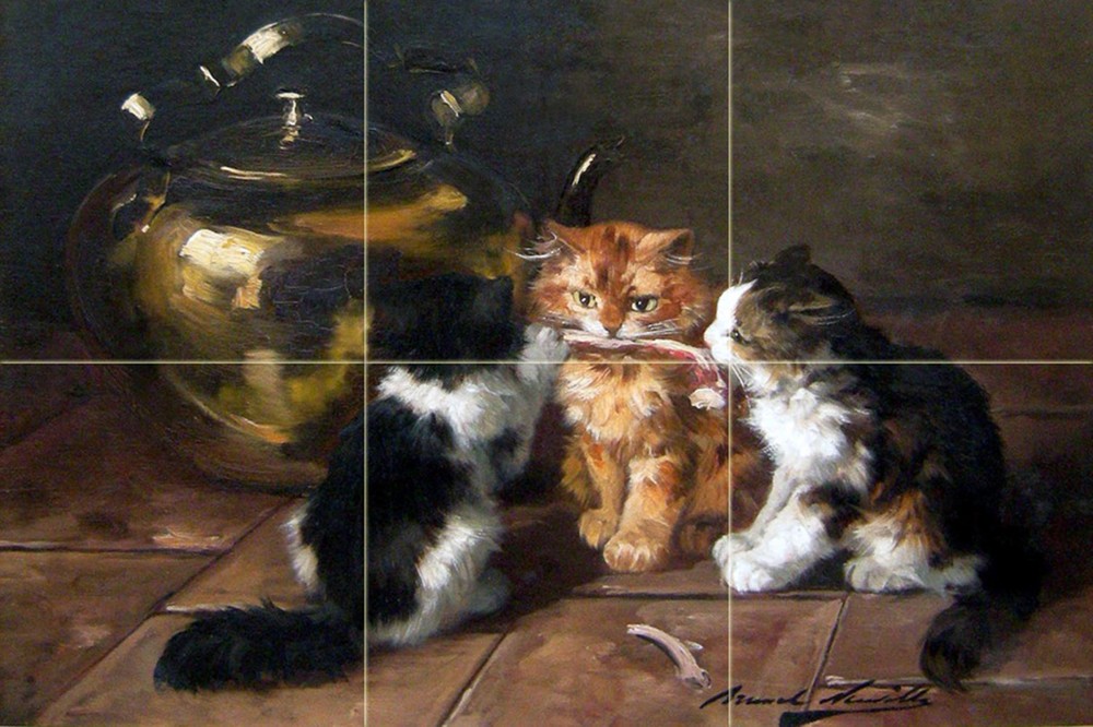 Meat three kittens Tile Mural Kitchen Bathroom Wall Backsplash Marble Ceramic