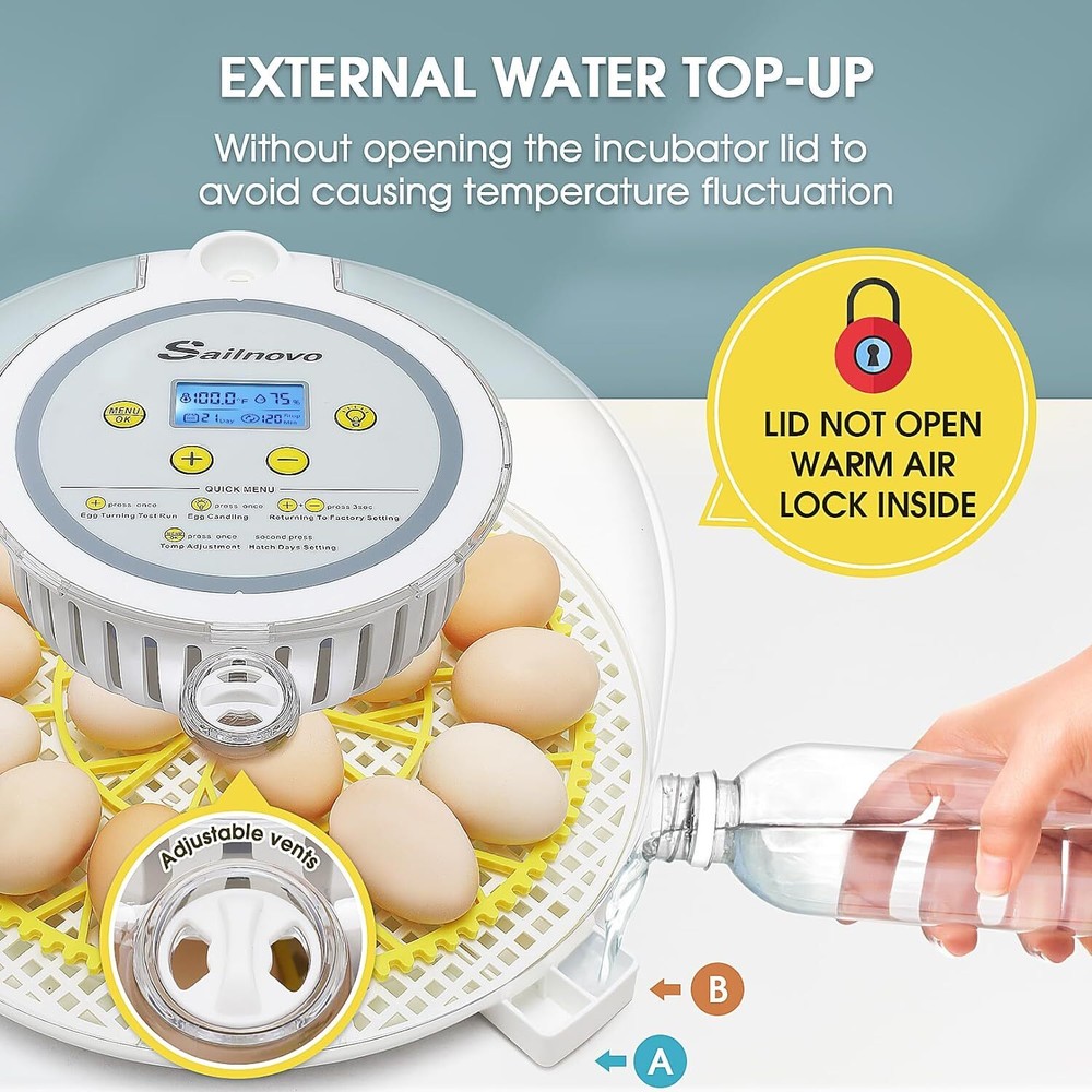 18 Egg Incubator for Hatching Chick with Automatic Turning & Stop, Egg Candler