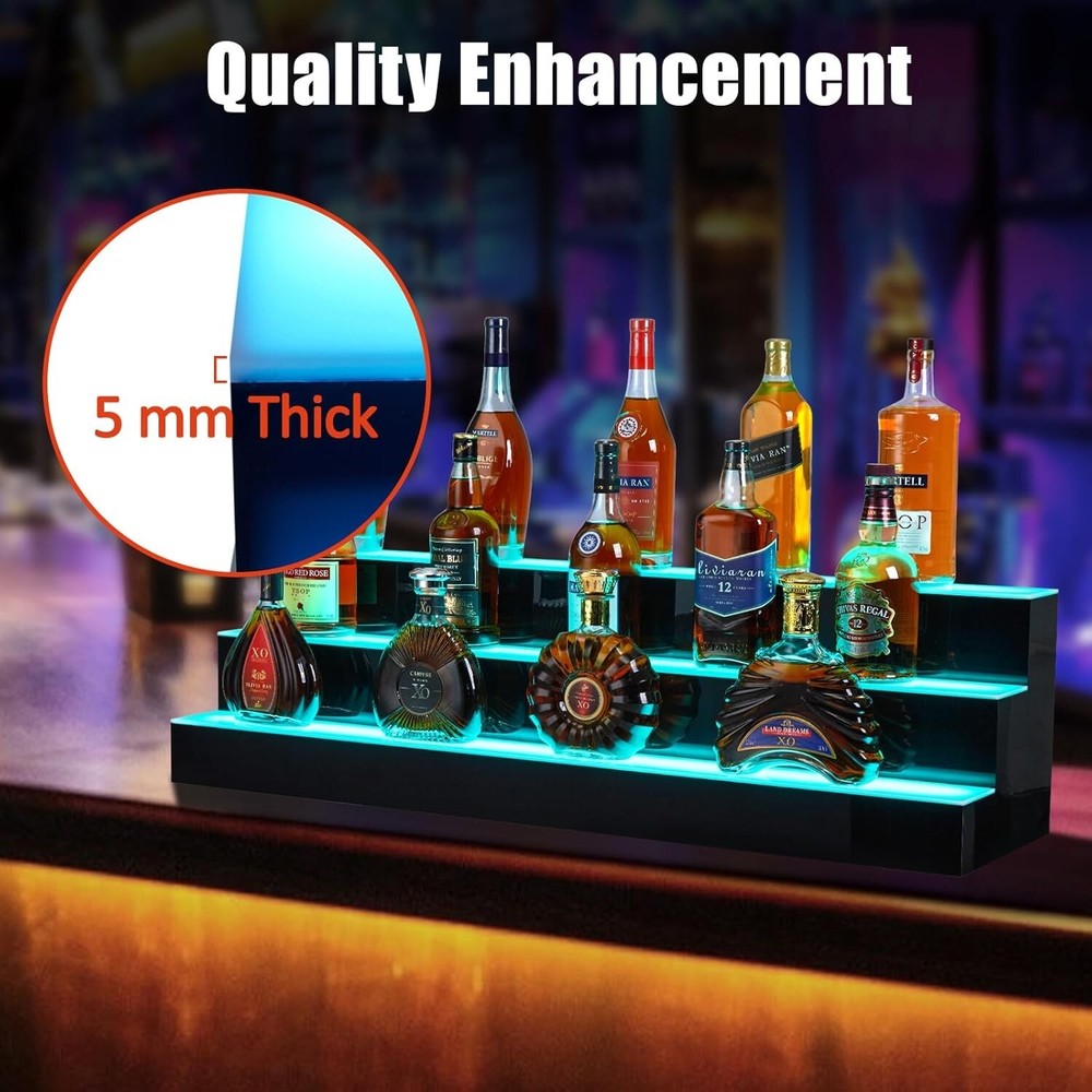 3 Layers Acrylic LED Lighted Bar Shelf Display Wine Racks 40'' With App Control