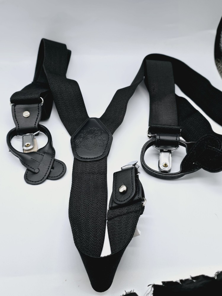 English Laundry Solid with Subtle Texture Stretch Suspenders Black