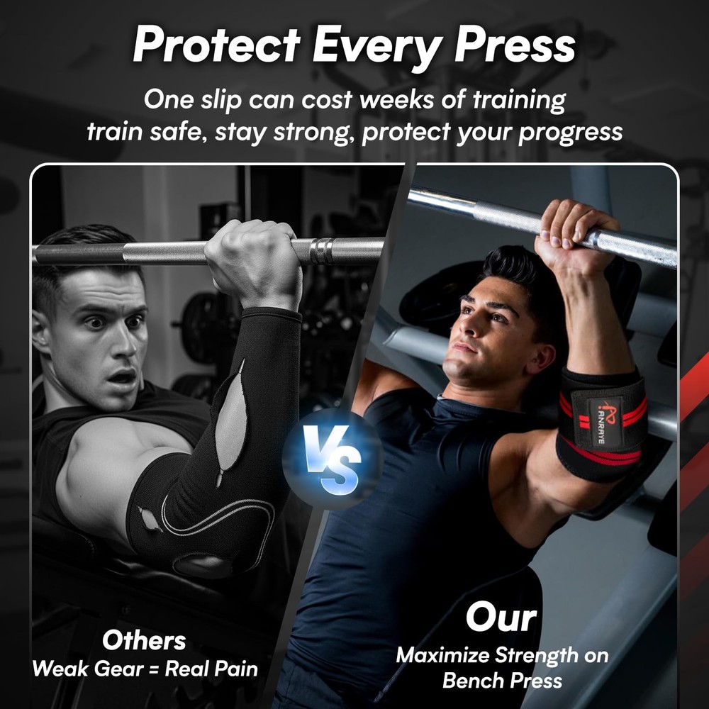 Elbow Wraps for Weightlifting 47" Adjustable Compression Straps & Brace for ...