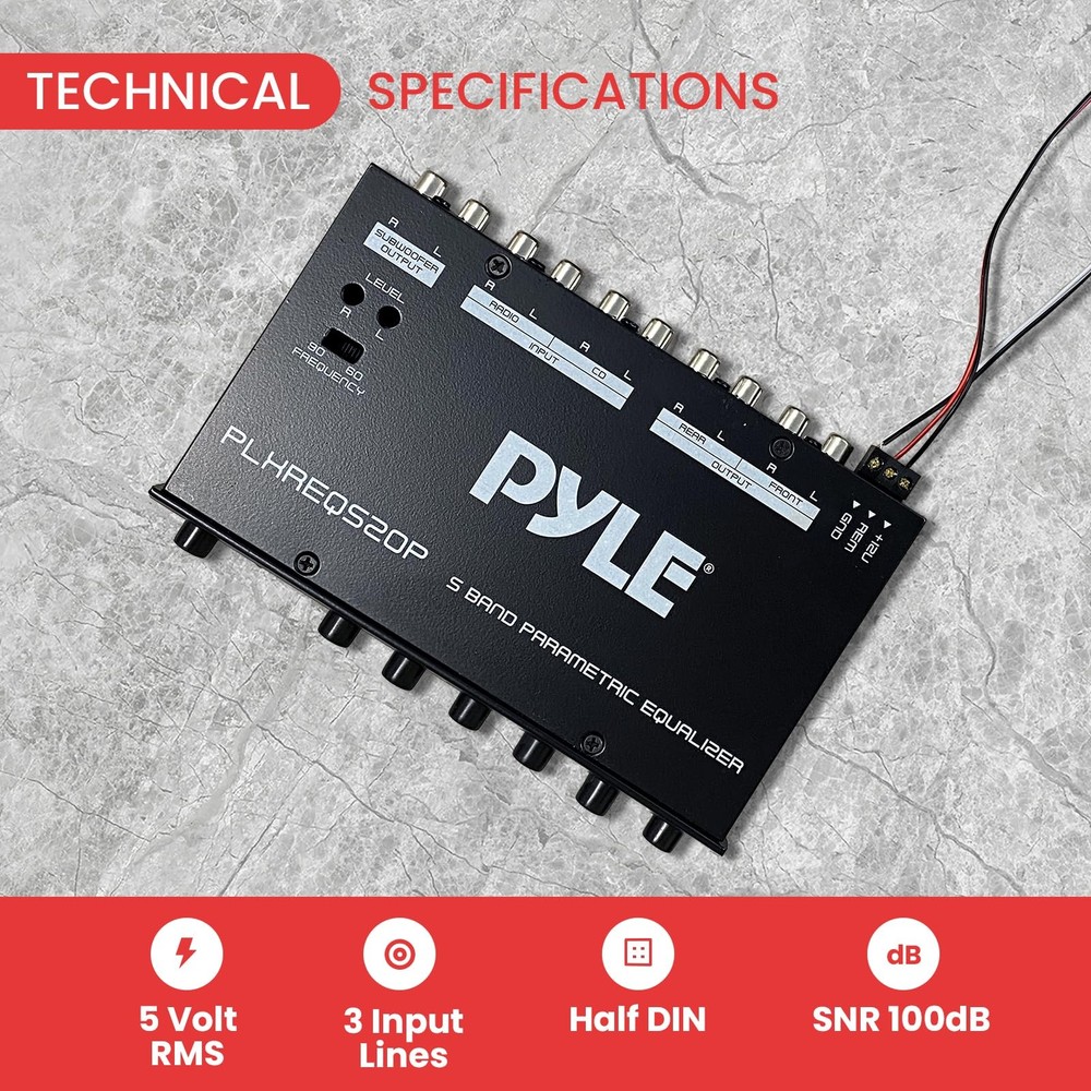 5 Band Parametric Equalizer Half Din Size RCA Inputs Pre Amp Output Red Green...