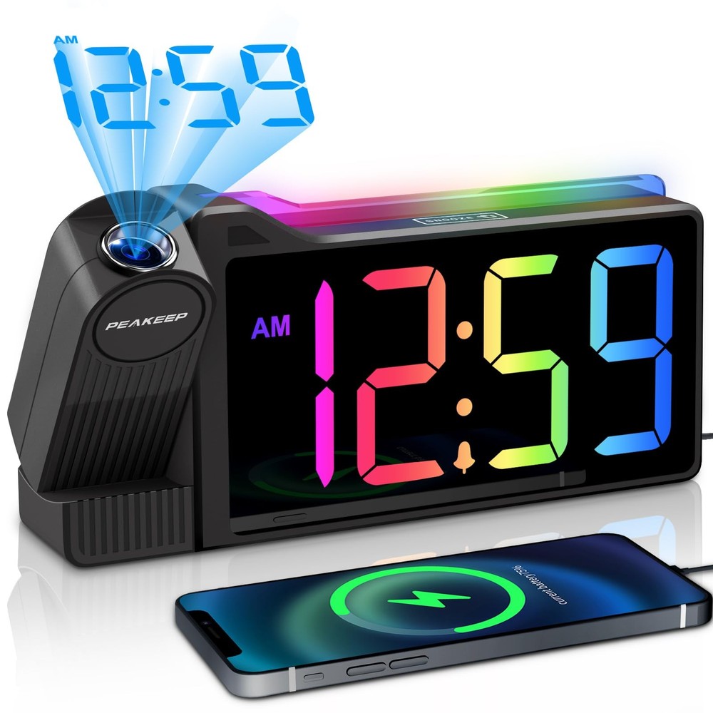 Peakeep Projection Alarm Clock for Large, Multi-color; Blue