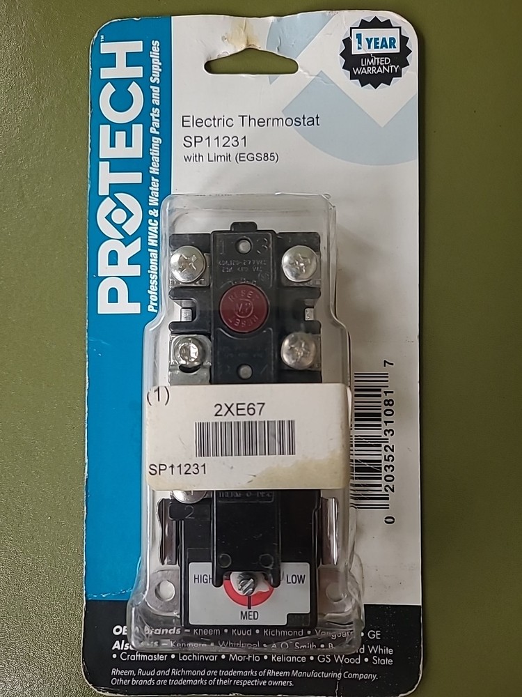 Electric Thermostat SP11231 with limit (EGS85) for Rheem, Ruud, Richmond, GE