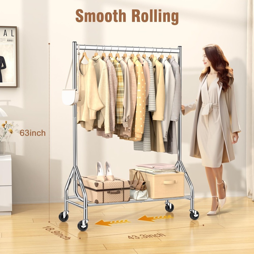 Heavy Duty Clothes Rack Load 420 LBS, Rolling Garment Rack with Lockable Whee...