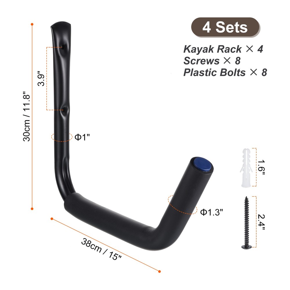 4 PACK 15 Inch Garage Storage Hooks(120Lbs Capacity)