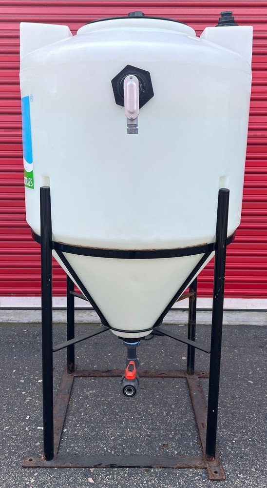 85 Gallon Polyethylene Conical Bottom Tank, with Stand - Pre Owned