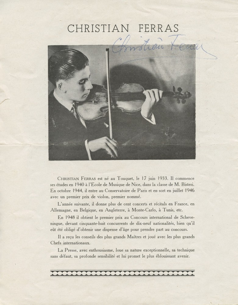 Ferras, Christian. (1933–1982)Signed Program