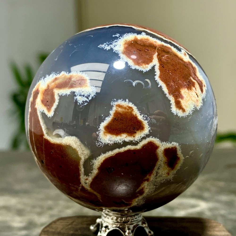 200G Natural blue chalcedony Agate quartz Sphere  glow under UV light