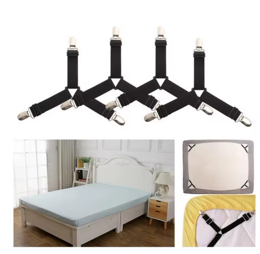 4PCS Bed Sheet Holder Clips Adjustable Elastic Straps Mattress Fastener