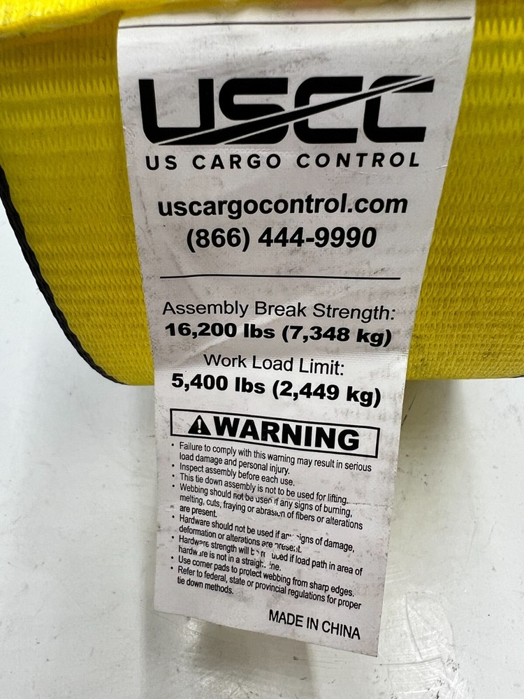 US Cargo Control Flat Hook Ratchet Strap MBS20000LBS 5,400 lbs WLL Yellow