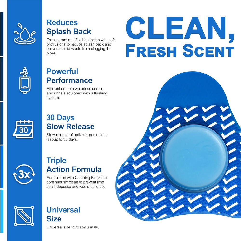 Premium Urinal Screen Deodorizer with Urinal Cakes Ocean Blue Scent - 3 Pack