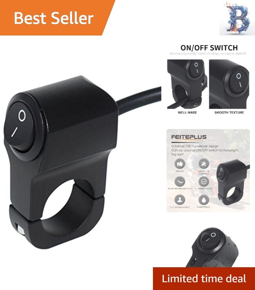Weather-Resistant 12V Push Button Handlebar Switch for Motorcycle & ATV Lighting