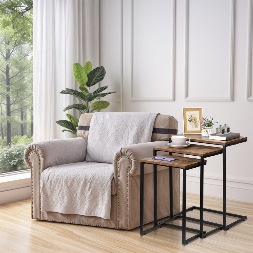 Nesting Coffee Table  Set of 3 Industrial Stacking Accent End Table Rustic Brown