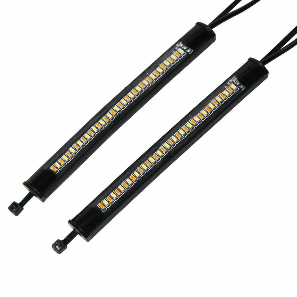 White/Amber Switchback LED Fork Turn Signal DRL Light Strips For Motorcycle 2pc