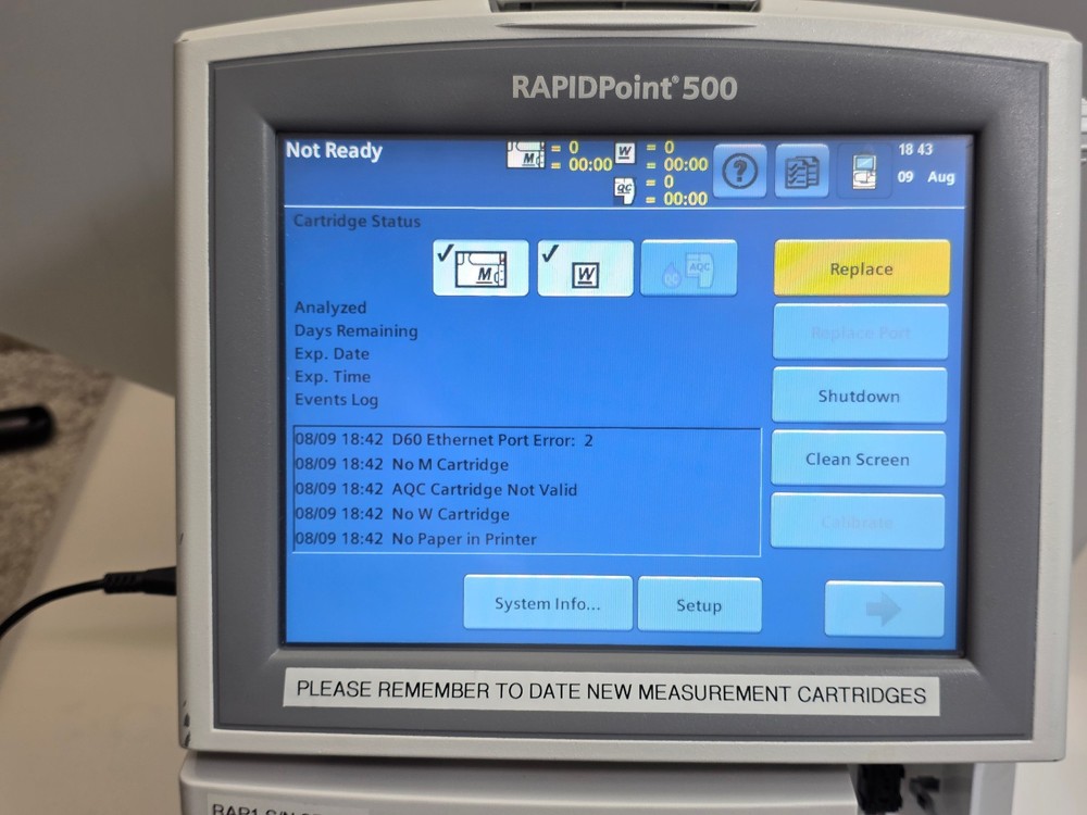 Siemens - RAPIDPoint 500 - Blood Gas Analyzer Bar Code Reader Touchscreen LCD