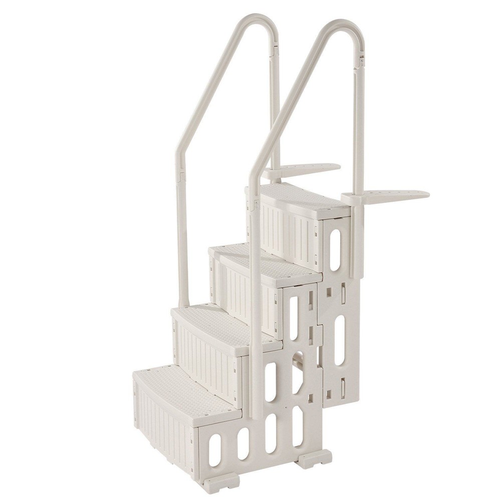 Rounded Grip 4-Step Pool Steps 400lb Max 48-54in Double Handrail
