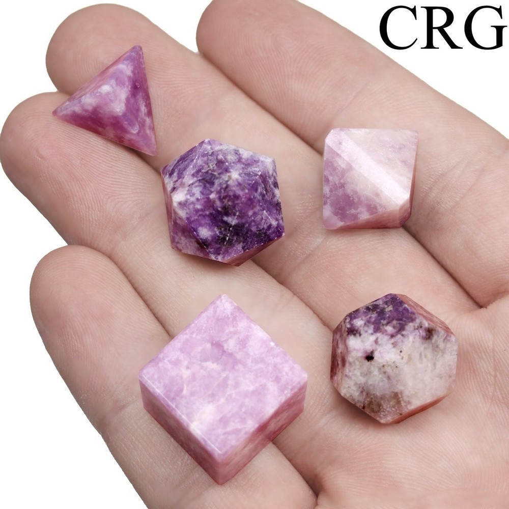 Lepidolite Platonic Solid Geometry Set (5 Pieces) Size 18-20mm Geometric Shapes
