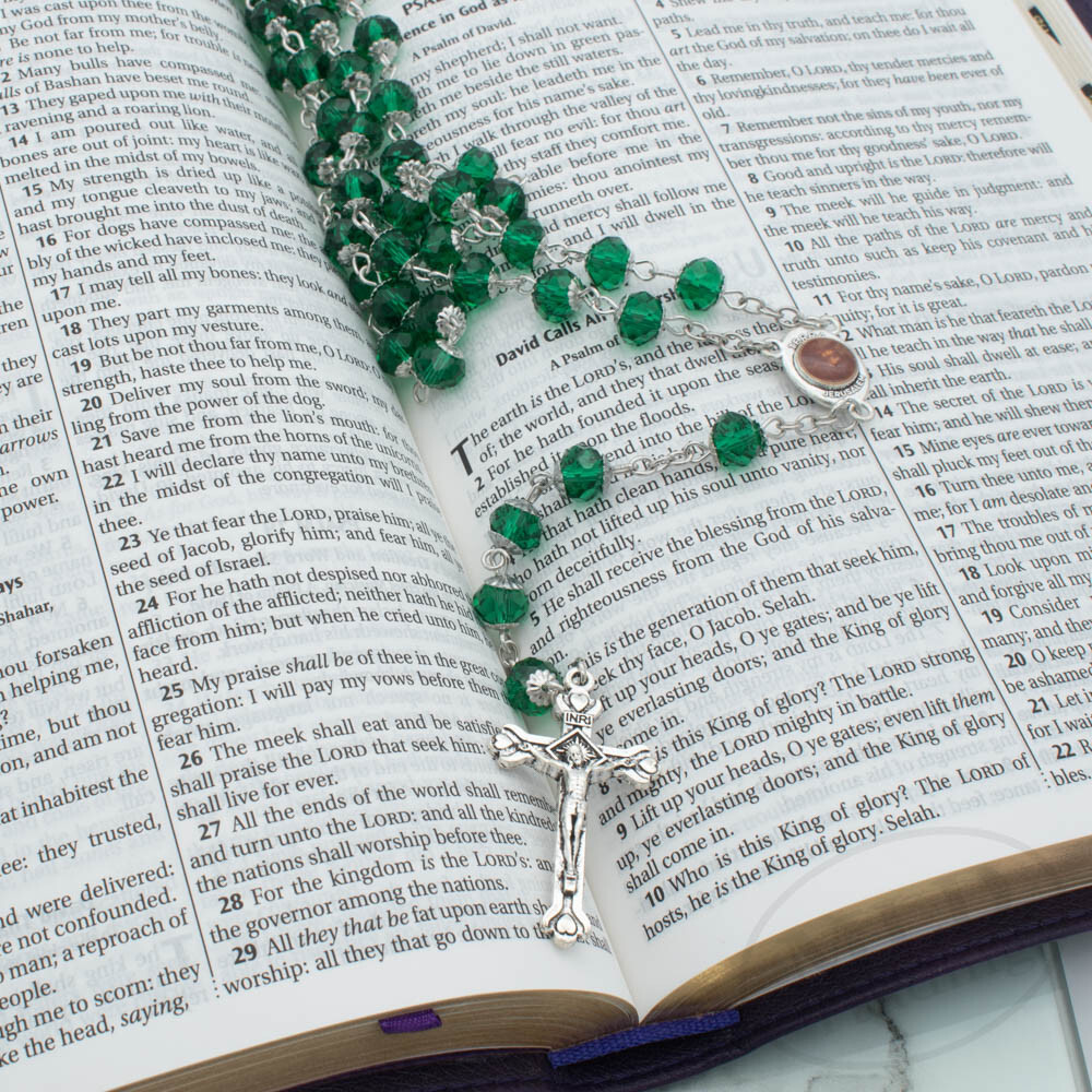 Emerald Green Rosary Necklace – Jerusalem Holy Center – 8mm Catholic Beads