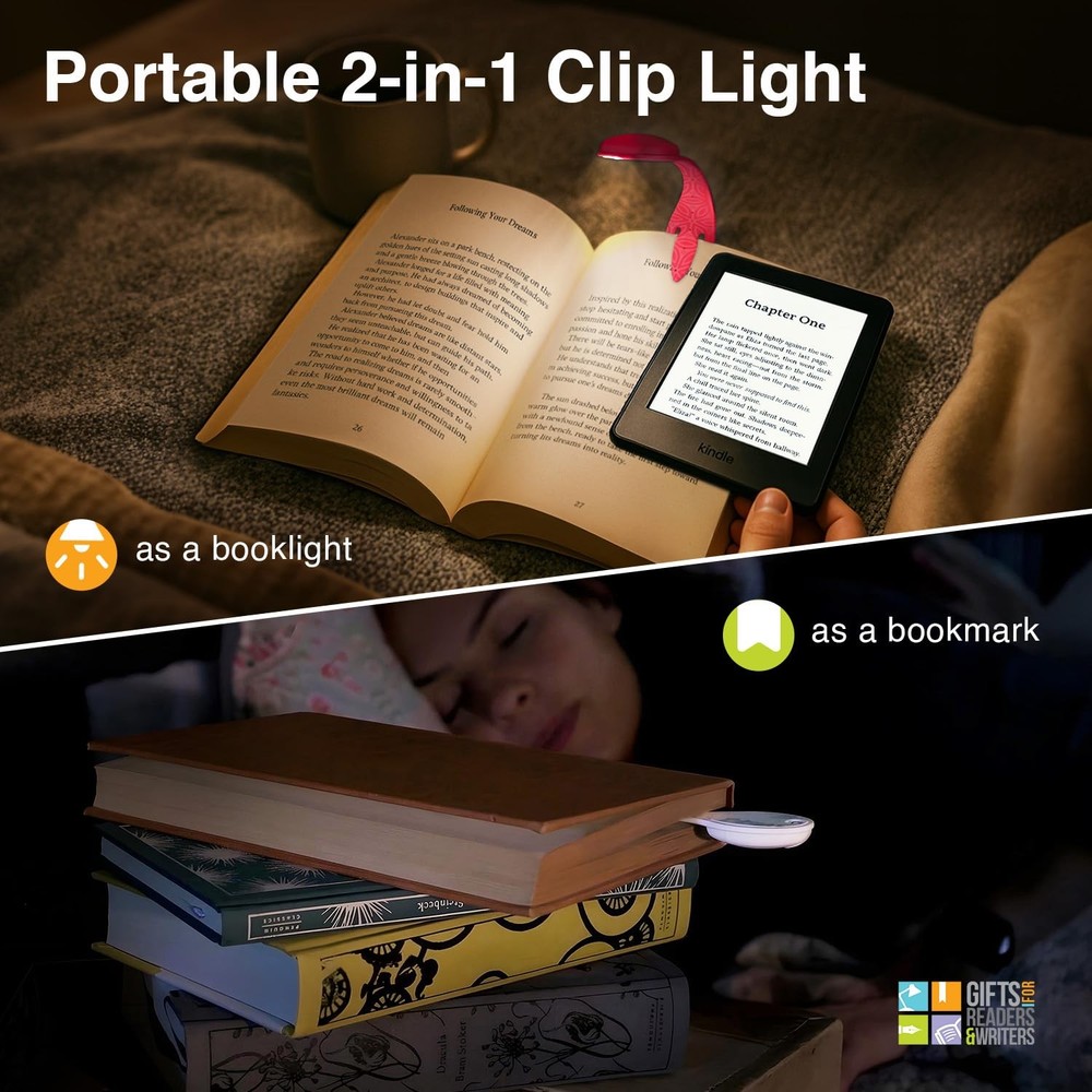 Book Light, Clip On Reading Light for Bed, 2in1 Flexilight & Bookmark, Small ...