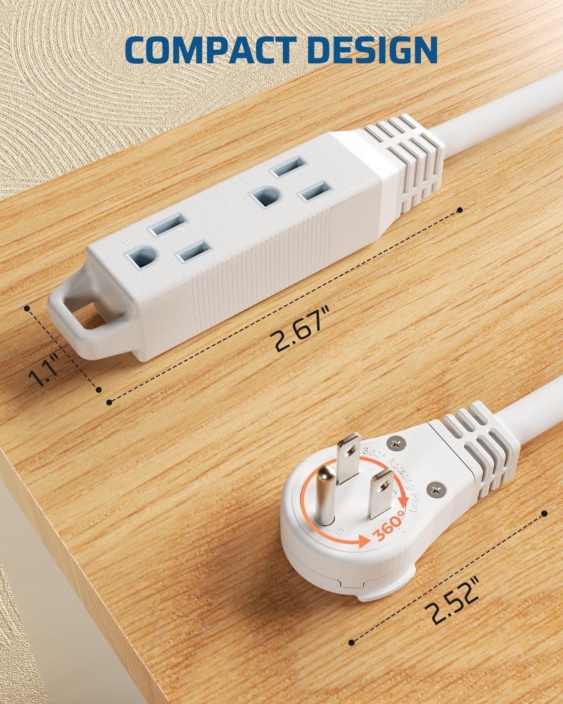 DEWENWILS 10FT Flat Plug Power Strip, 3 Outlets Space Saving Rotating Plug