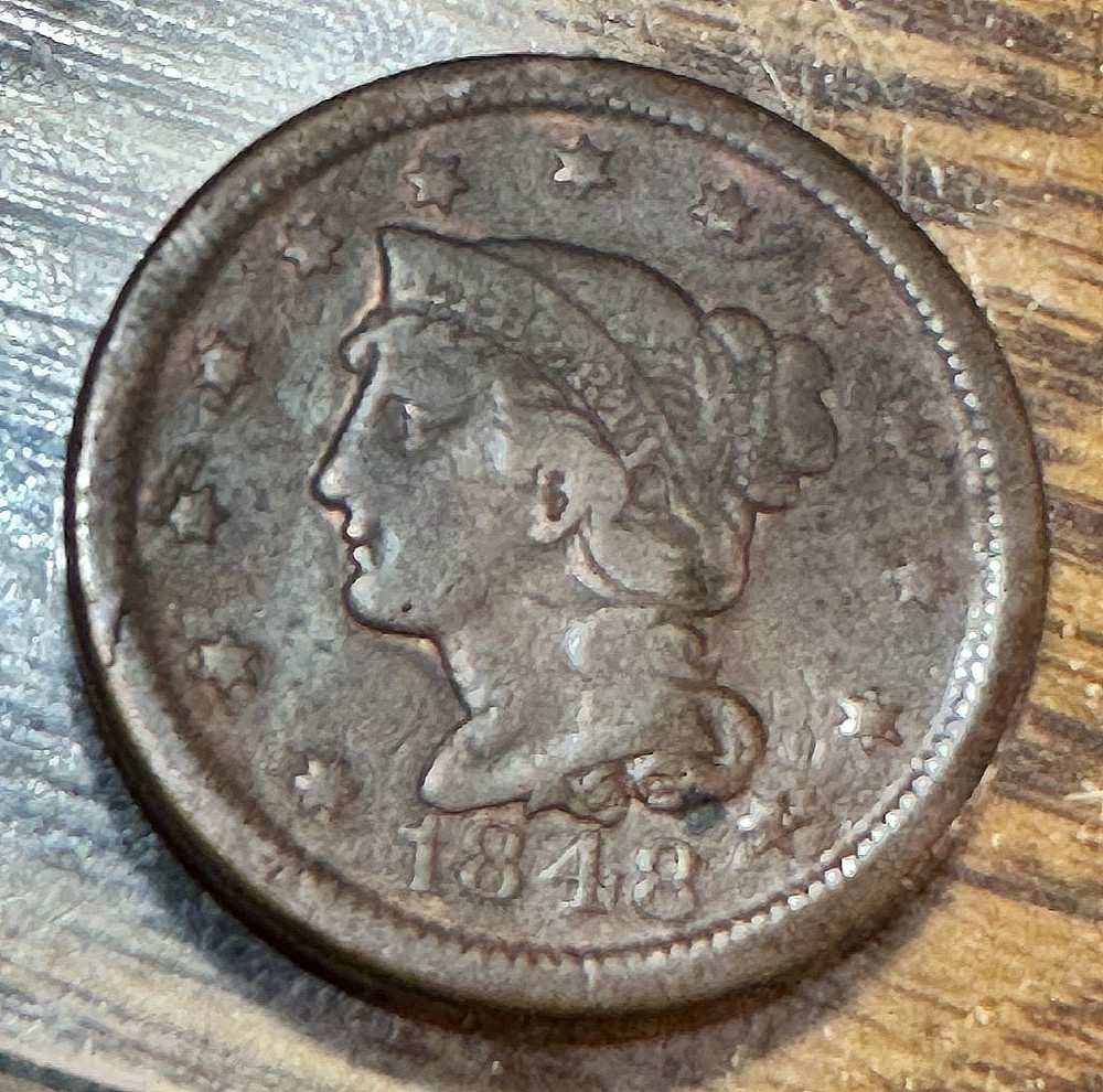 (1) 1848 Large Cent Original VG+ CHRC