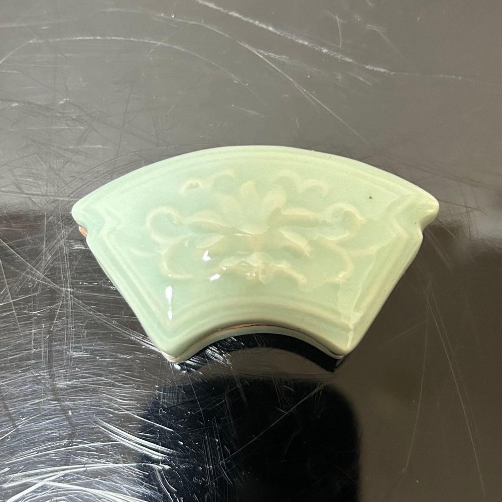 Celadon Folding Fan Design Incense Case Tea Ceremony Ceramic Decor Art