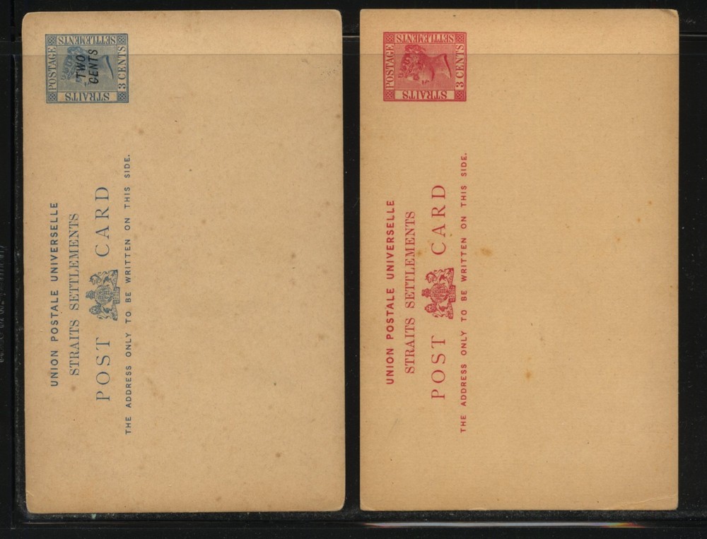 Straits  Settlements  2 postal cards , one revalued    unused    MS0114