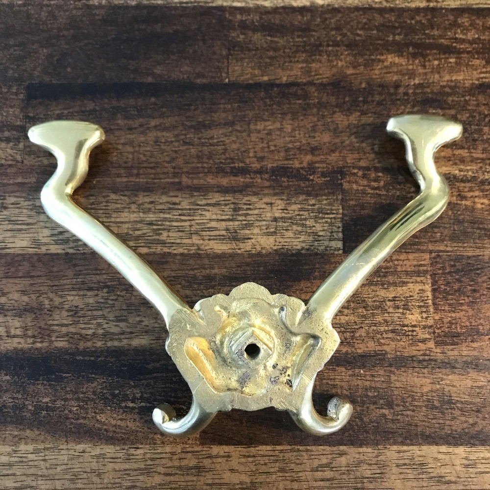 Victorian Style Double Coat Hook Cast Brass Wall Decor