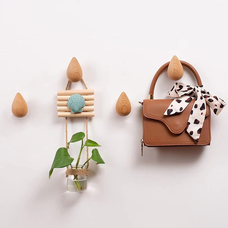 Solid Wood Water Drop Coat Hook Coat Hook Wall Free Punching Cloth Hook Viscose