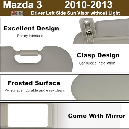 Left Driver Side Sun Visor Compatible with Mazda 3 left driver without lights